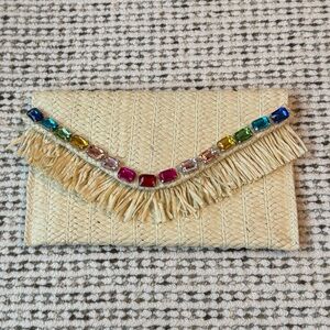 Colorful Gem-Embellished Raffia Clutch